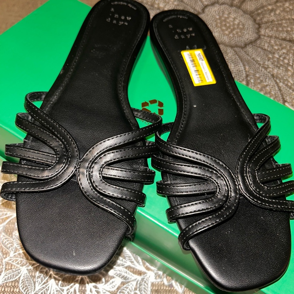 a new day Black Multi-Strap Slide Mules